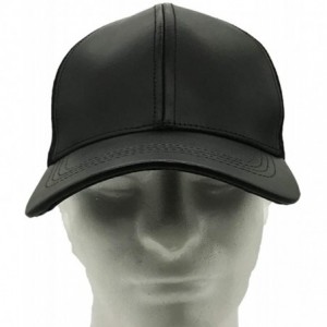 Baseball Caps Genuine Leather Trucker Hats Snapback Made in USA - Black Mid Profile - CU18QHCIY9D $28.94