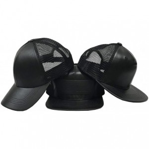 Baseball Caps Genuine Leather Trucker Hats Snapback Made in USA - Black Mid Profile - CU18QHCIY9D $28.94