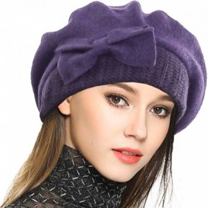 Berets Women's 100% Wool Bucket Hat Felt Cloche Beret Dress Winter Beanie Hats - Beret-purple - CY12O18DFPC $34.58
