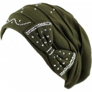 Skullies & Beanies Women's Handmade Warm Baggy Fleece Lined Slouch Beanie Hat - 2. Ribbon2 - Olive - C118ZN4MK05 $15.46