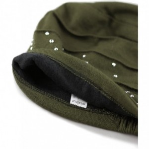 Skullies & Beanies Women's Handmade Warm Baggy Fleece Lined Slouch Beanie Hat - 2. Ribbon2 - Olive - C118ZN4MK05 $15.46