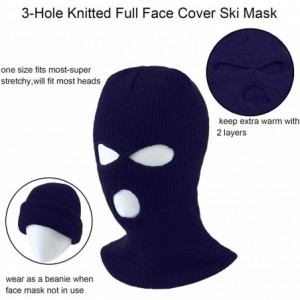 Balaclavas 3-Hole Knitted Full Face Cover Ski Mask Adult Winter Balaclava Full Face Mask for Winter Outdoor Sports - Navy - C...