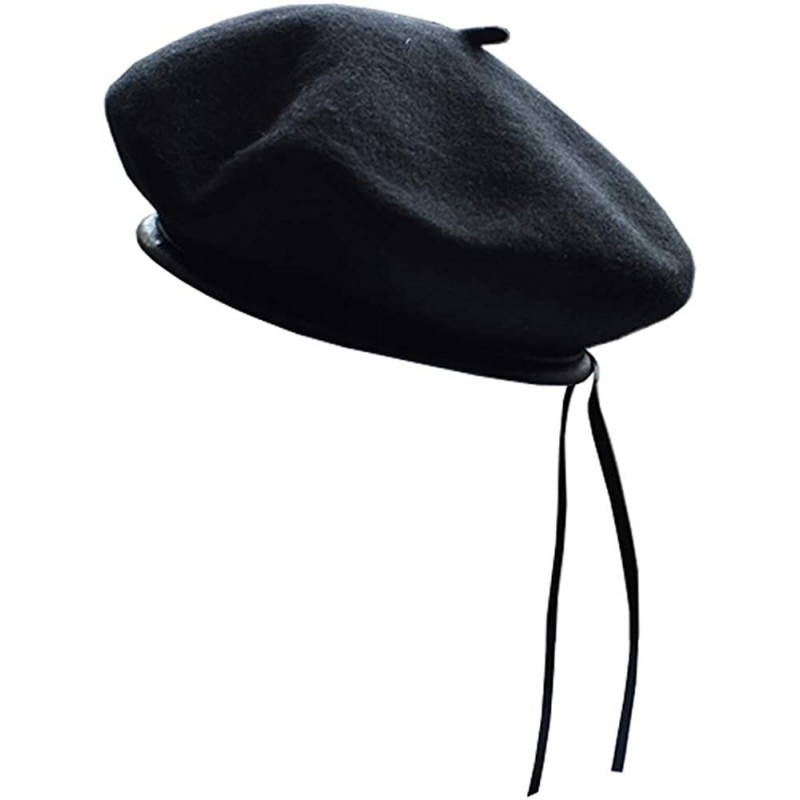 Berets Women's Adjustable Solid Color Wool Artist French Beret Hat - Black - CM196SNR35L $8.53