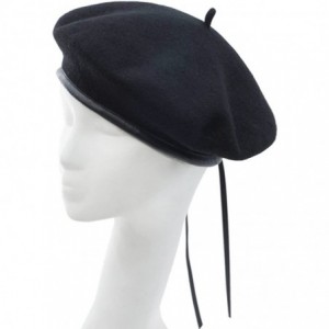 Berets Women's Adjustable Solid Color Wool Artist French Beret Hat - Black - CM196SNR35L $8.53