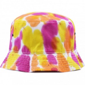 Bucket Hats 100% Cotton Tie Dye Unisex Packable Summer Travel Bucket Hat - Fu/Or - CN124WP2OYF $25.78