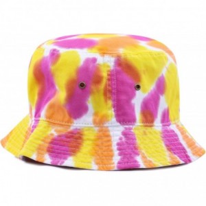 Bucket Hats 100% Cotton Tie Dye Unisex Packable Summer Travel Bucket Hat - Fu/Or - CN124WP2OYF $11.85