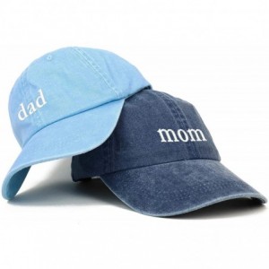 Baseball Caps Mom and Dad Pigment Dyed Couple 2 Pc Cap Set - Navy Light Blue - CI18I6Z0AEL $30.73