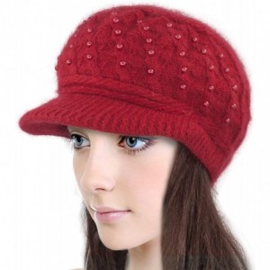 Newsboy Caps Women's Angora Newsboy Cap Hat - Faux Pearl Accent - Dual Layer - Red - CD12N29LAFC $22.23
