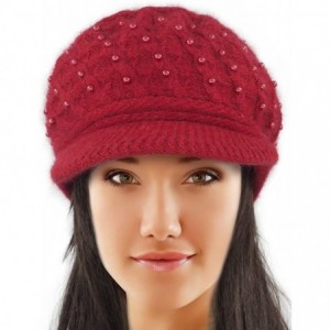 Newsboy Caps Women's Angora Newsboy Cap Hat - Faux Pearl Accent - Dual Layer - Red - CD12N29LAFC $22.23