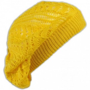 Berets Crochet Beanie Hat Knit Beret Skull Cap Tam - Yellow - CH11GLEEK8J $18.16