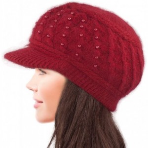 Newsboy Caps Women's Angora Newsboy Cap Hat - Faux Pearl Accent - Dual Layer - Red - CD12N29LAFC $22.23