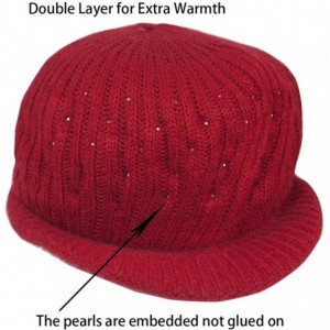 Newsboy Caps Women's Angora Newsboy Cap Hat - Faux Pearl Accent - Dual Layer - Red - CD12N29LAFC $22.23