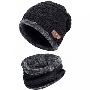 Cold Weather Headbands Men Warm Beanie Winter Thicken Hat and Scarf Two-Piece Knit Windproof Cap - Black - CQ192ZKIS82 $19.58