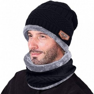 Cold Weather Headbands Men Warm Beanie Winter Thicken Hat and Scarf Two-Piece Knit Windproof Cap - Black - CQ192ZKIS82 $10.75