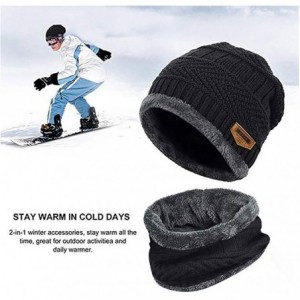 Cold Weather Headbands Men Warm Beanie Winter Thicken Hat and Scarf Two-Piece Knit Windproof Cap - Black - CQ192ZKIS82 $10.75