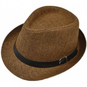 Fedoras Summer Straw Fedora Hat Short Brim Beach Sun Cap - Coffee - CK189Z8EIGW $11.99