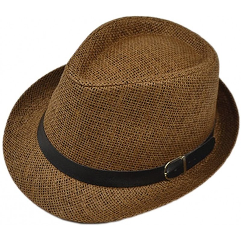 Fedoras Summer Straw Fedora Hat Short Brim Beach Sun Cap - Coffee - CK189Z8EIGW $11.99