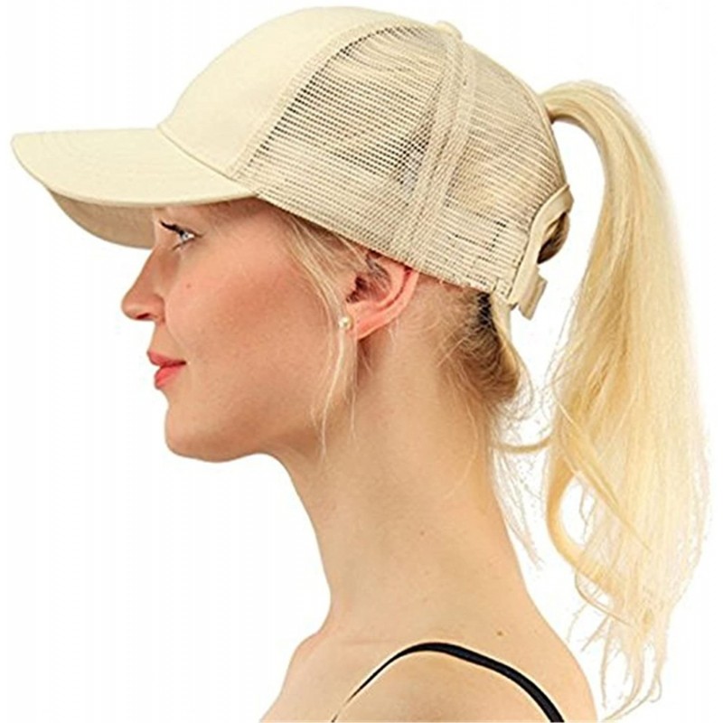 Skullies & Beanies Ponytail Cap Messy Trucker Adjustable Visor Baseball Cap Hat Unisex - Beige - C718DYSH5CL $16.75