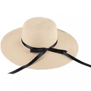 Sun Hats Women's Big Brim Sun Hat Floppy Foldable Bowknot Straw Hat Summer Beach Hat Beige - Beige - CM1804T48CC $12.16