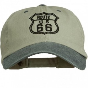 Baseball Caps US Route 66 Embroidered Pigment Dyed Washed Cap - Beige Navy - CP18GHH5SZ8 $24.62