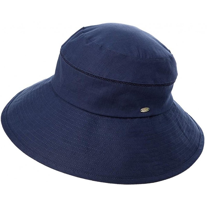 Newsboy Caps Womens UPF50+ Linen/Cotton Summer Sunhat Bucket Packable Hats w/Chin Cord - 89312_navy - CH18SMCAE9E $20.67