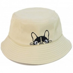 Bucket Hats Bulldog Embroidery Hat Bucket Hat Fisherman Hat Summer Cap Beach Hat Summer Hat - Light Khaki - C818WDZC65U $46.17