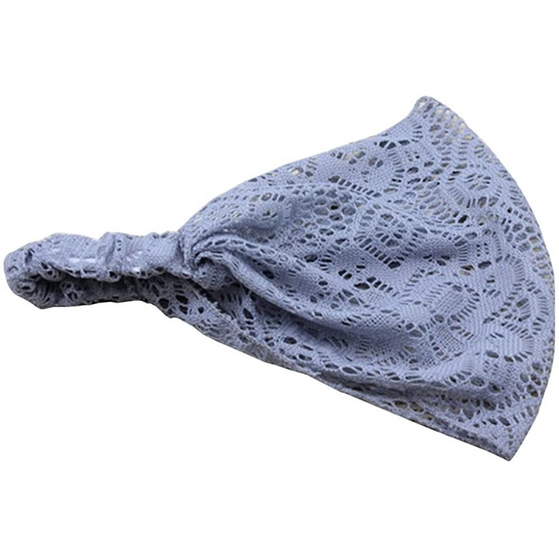 Headbands Women Girls Fashion Stretchy Wide Lace Headband Turban Headwrap - Grey - C512I9KHPNT $6.56