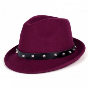 Fedoras Men's Trilby Fedora Hats Classic Manhattan Structured Wool Felt Short Brim Rivet Trilby Hat - Claret Red - CP18XT7LN0...
