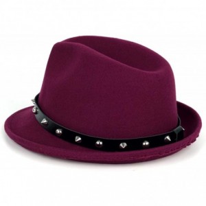 Fedoras Men's Trilby Fedora Hats Classic Manhattan Structured Wool Felt Short Brim Rivet Trilby Hat - Claret Red - CP18XT7LN0...