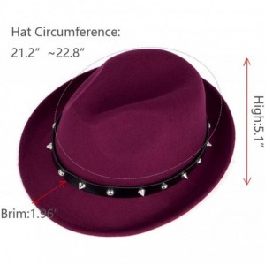 Fedoras Men's Trilby Fedora Hats Classic Manhattan Structured Wool Felt Short Brim Rivet Trilby Hat - Claret Red - CP18XT7LN0...