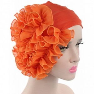 Bomber Hats Womens Wrap Cap Flower Chemo Hat Beanie Scarf Turban Headband - Orange - CD18INUR2OZ $7.30