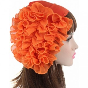 Bomber Hats Womens Wrap Cap Flower Chemo Hat Beanie Scarf Turban Headband - Orange - CD18INUR2OZ $7.30