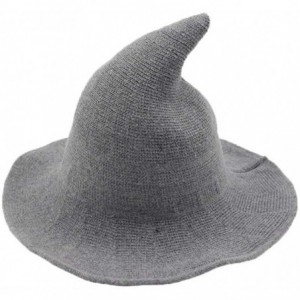 Skullies & Beanies Modern Witch Hat Women Wide Brim Spire Knitted Cap Halloween Cosplay Felt Hat Flat Wool Costume - Dark Gra...