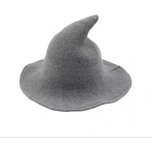 Skullies & Beanies Modern Witch Hat Women Wide Brim Spire Knitted Cap Halloween Cosplay Felt Hat Flat Wool Costume - Dark Gra...