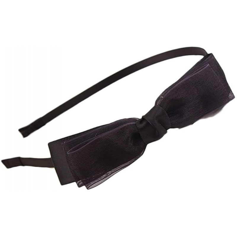 Headbands Women's Cute Satin Bow Headband Bowknot Hairband Hair Accessory - Black - CK11Z3FQ8GJ $10.97