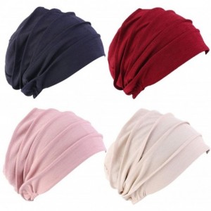 Skullies & Beanies Women Cotton Chemo Beanies Turban Head Scarves Pre-Tied Bandana for Cancer Patients Hair Loss(Pack of 4) -...