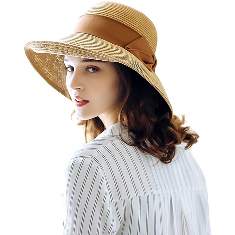 Sun Hats The New Womens Straw Hat Floppy Foldable Roll up Beach Cap Sun Hat - Khaki-8020 - CO1943D45YI $15.04