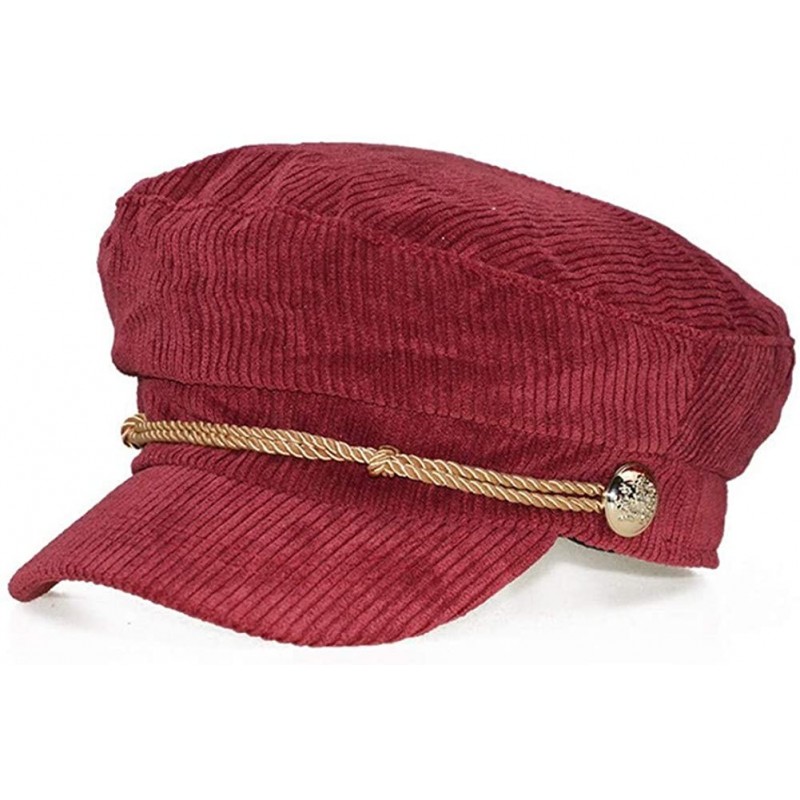 Newsboy Caps Women Ladies Hat Corduroy Captain's Breton Cap Beatles Lennon Newsboy Cadet Black - Red - CF18LL7OOO5 $15.32