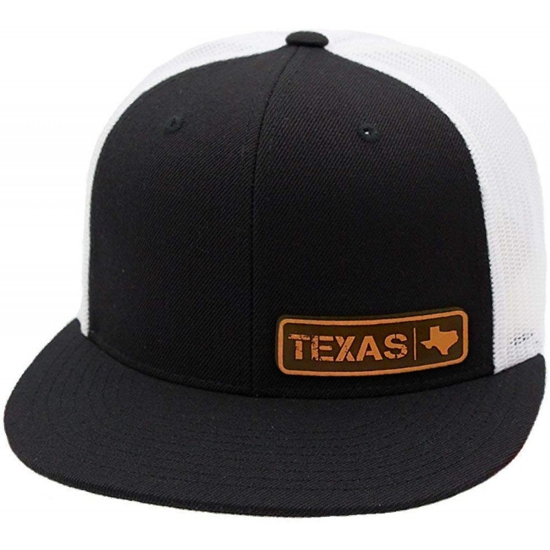 Baseball Caps 'Texas Native' Leather Patch Hat Flat Trucker - Black/White - C618IGR269T $21.58