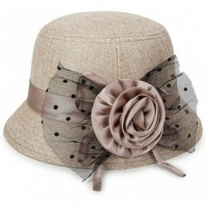 Fedoras Women's Retro Ribbon Flower Bow Solid Color Fedora Bowler Hat Caps - Khaki - CU19233MWG4 $6.94