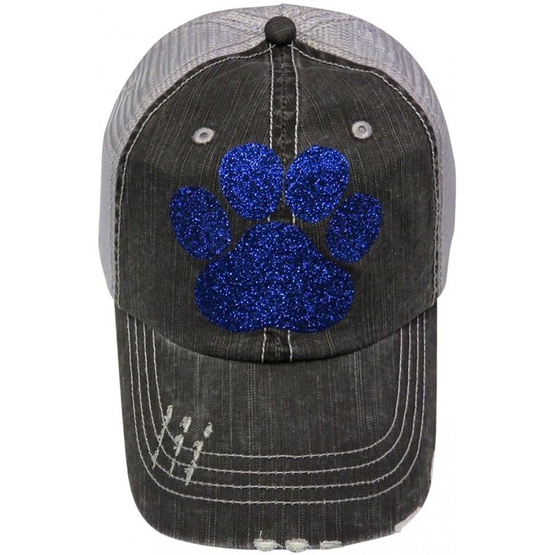 Baseball Caps Glitter Paw Print Grey Distressed Look Trucker Cap Sports School - Royal Blue Glitter Paw Print - CI18723S5L9 $...