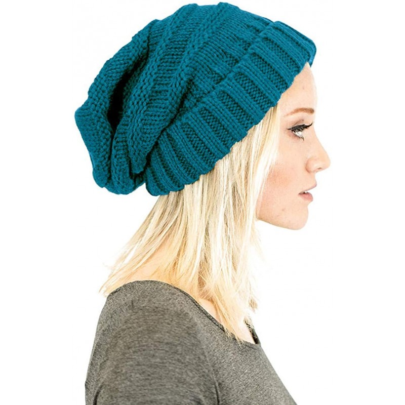 Skullies & Beanies Soft Knit Oversized Stretchy Unisex Slouchy Beanie - Teal - C41928LCO3O $15.92