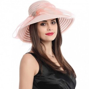 Sun Hats Womens Big Bowknot Kentucky Derby Church Sun Hat Large Brim Wedding Tea Party Beach Hat - Pink - CK18Q28KWE9 $16.52