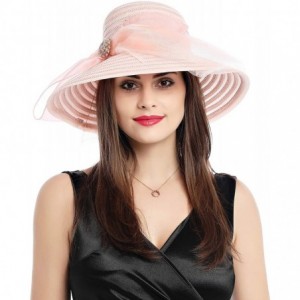 Sun Hats Womens Big Bowknot Kentucky Derby Church Sun Hat Large Brim Wedding Tea Party Beach Hat - Pink - CK18Q28KWE9 $16.52