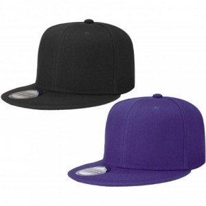 Baseball Caps Classic Snapback Hat Cap Hip Hop Style Flat Bill Blank Solid Color Adjustable Size - 2pcs Black & Purple - CE18...