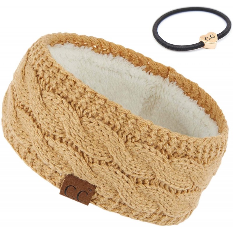 Cold Weather Headbands Winter Fuzzy Fleece Lined Thick Knitted Headband Headwrap Earwarmer(HW-20)(HW-33) - Camel (With Ponyta...