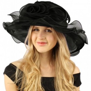 Sun Hats Darling Flower Satin Swirl Party Ruffle Derby Bucket Floppy Organza Hat - Black - CZ12DQJZ5RB $32.68