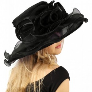 Sun Hats Darling Flower Satin Swirl Party Ruffle Derby Bucket Floppy Organza Hat - Black - CZ12DQJZ5RB $32.68