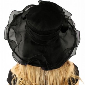 Sun Hats Darling Flower Satin Swirl Party Ruffle Derby Bucket Floppy Organza Hat - Black - CZ12DQJZ5RB $32.68