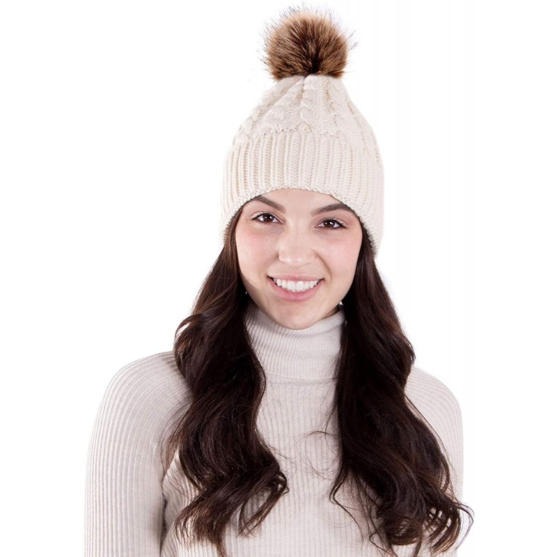 Skullies & Beanies Women's Knit Winter Hat Pom Pom Beanie - Cream - CU18HK0RGY4 $16.56